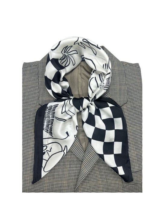 Unbranded Accessories - ⭐Black White Checkered Silky Satin Scarf Figural Print Luxury Square Fashion New